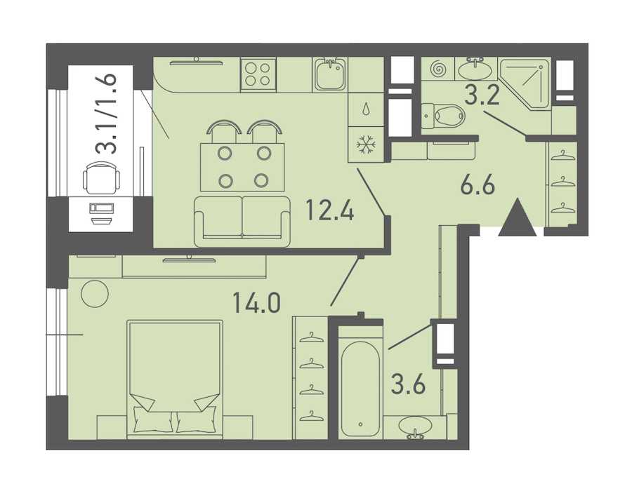 Однокомнатная квартира в : площадь 41.4 м2 , этаж: 9 – купить в Санкт-Петербурге