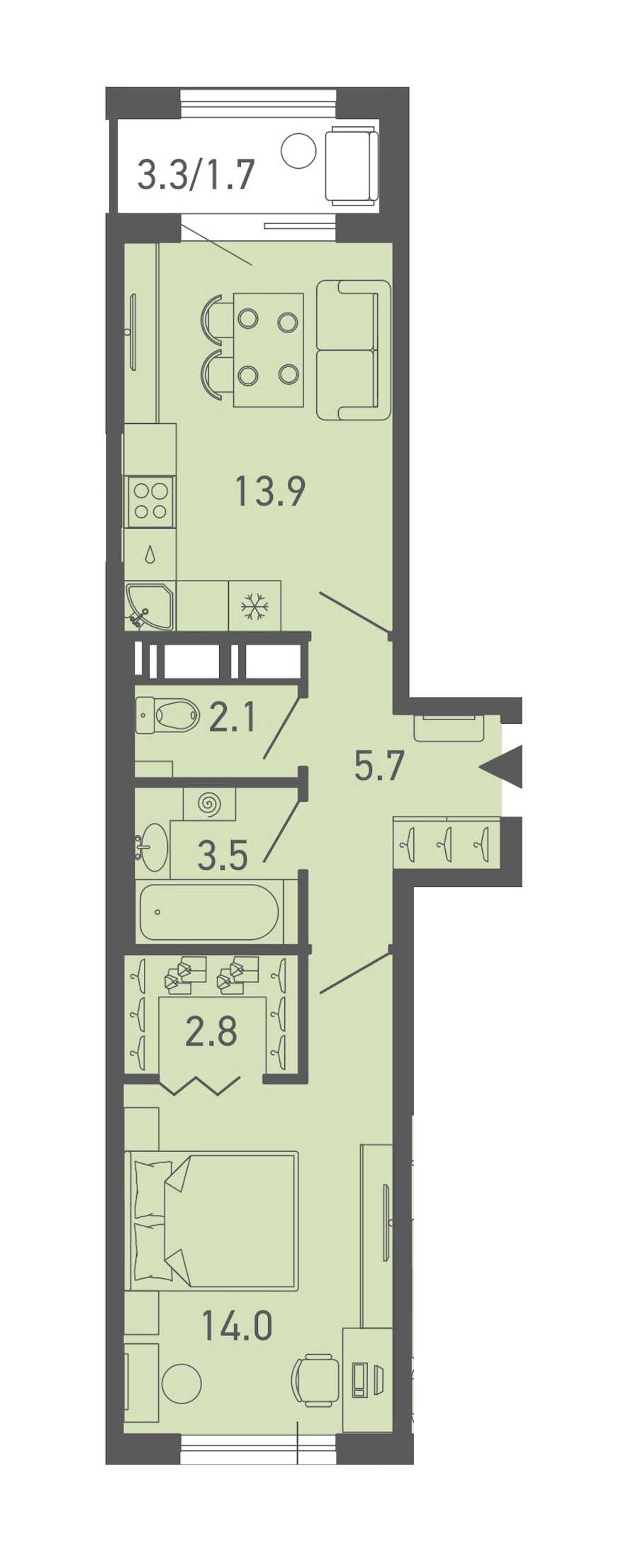 Однокомнатная квартира в Эталон ЛенСпецСМУ: площадь 43.7 м2 , этаж: 3 – купить в Санкт-Петербурге