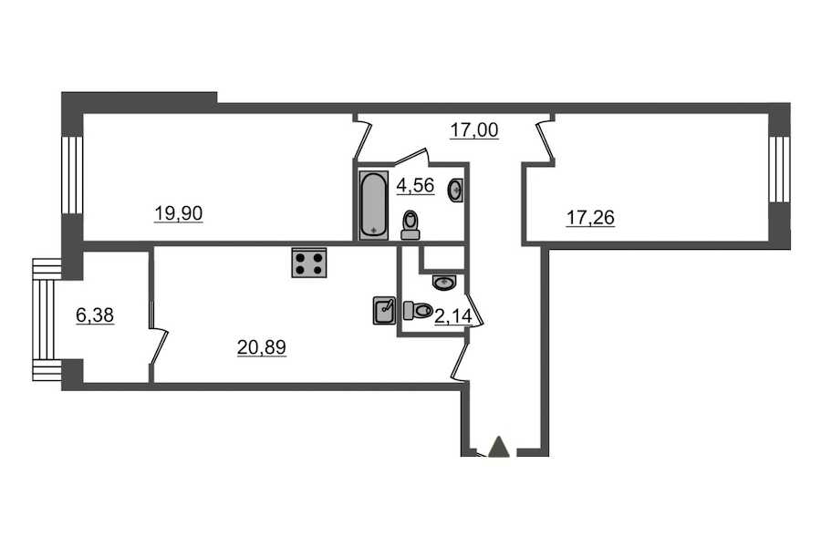 Двухкомнатная квартира в : площадь 88.7 м2 , этаж: 2 – купить в Санкт-Петербурге