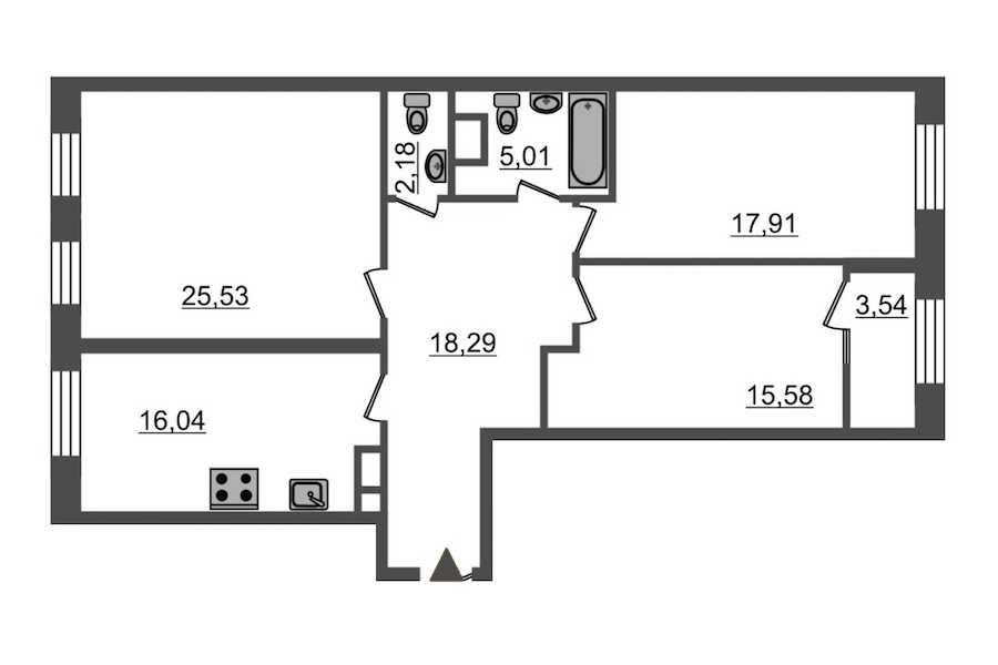 Трехкомнатная квартира в Эталон ЛенСпецСМУ: площадь 103.6 м2 , этаж: 2 – купить в Санкт-Петербурге