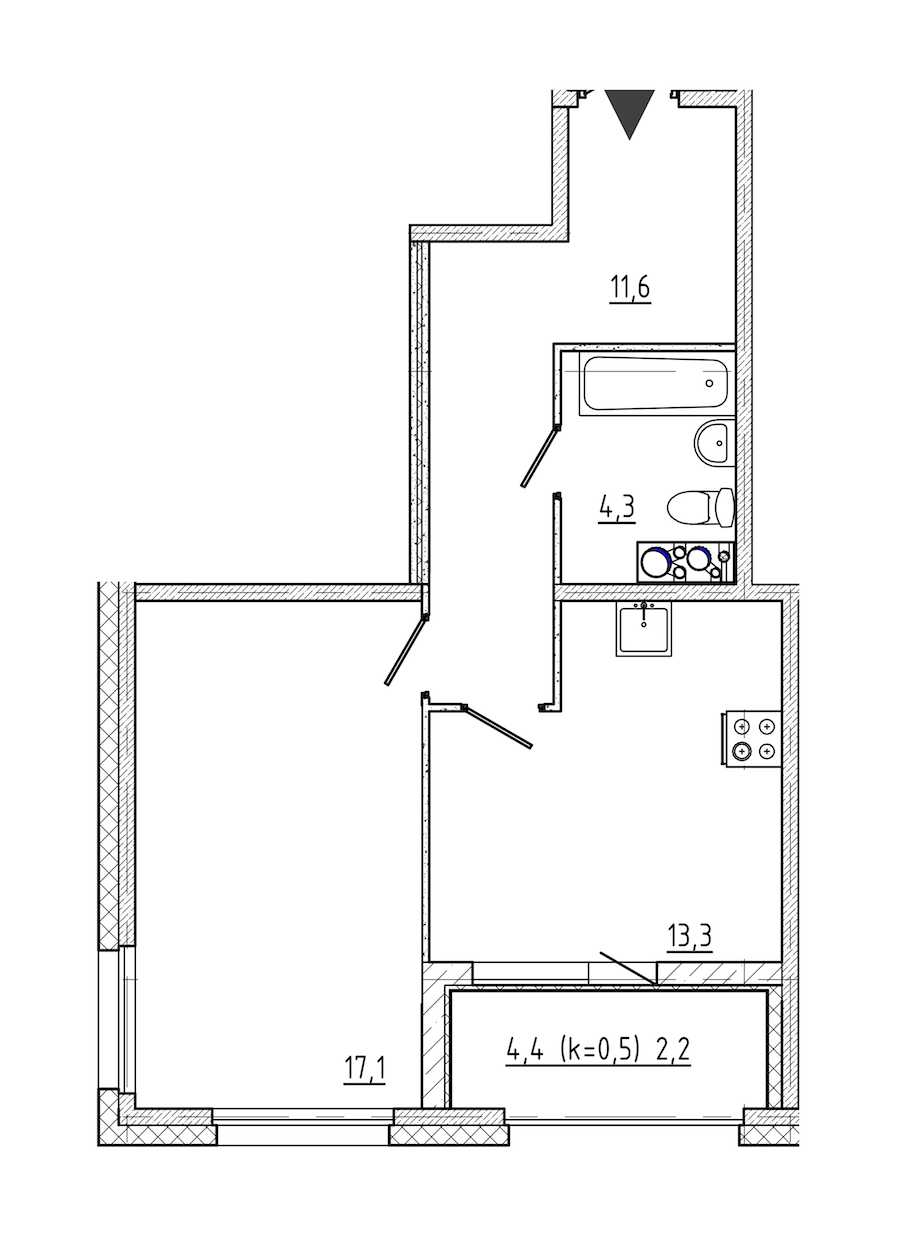 Однокомнатная квартира в : площадь 48.5 м2 , этаж: 2 – купить в Санкт-Петербурге