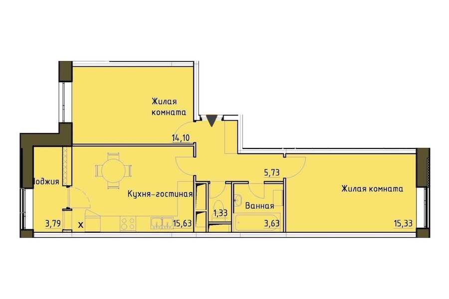 Двухкомнатная квартира в : площадь 57.65 м2 , этаж: 11 – купить в Санкт-Петербурге