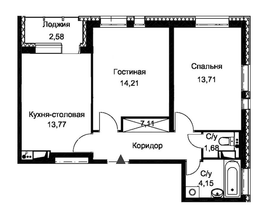 Двухкомнатная квартира в : площадь 55.92 м2 , этаж: 1 – купить в Санкт-Петербурге