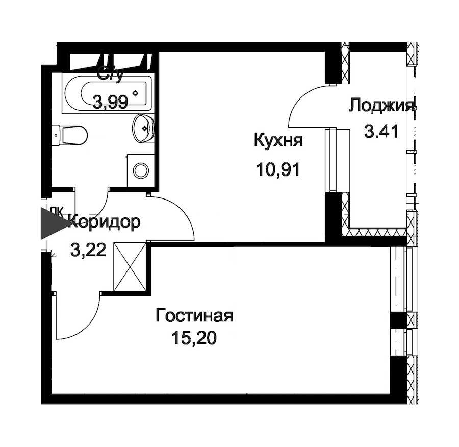 Однокомнатная квартира в : площадь 35.03 м2 , этаж: 3 – купить в Санкт-Петербурге