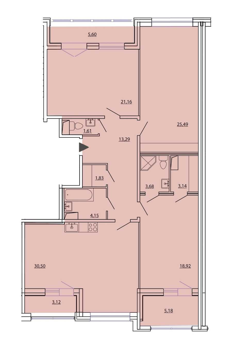 Трехкомнатная квартира в : площадь 130.72 м2 , этаж: 6 – купить в Санкт-Петербурге