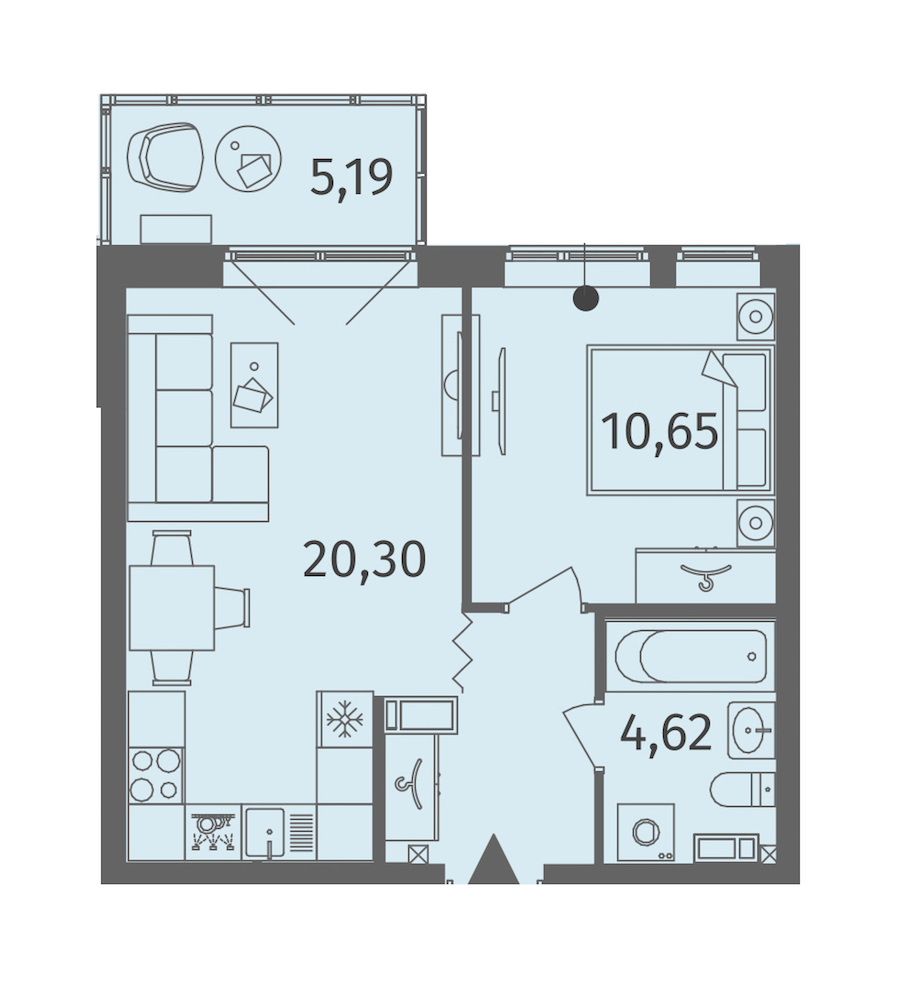 Однокомнатная квартира в : площадь 41.96 м2 , этаж: 9 – купить в Санкт-Петербурге