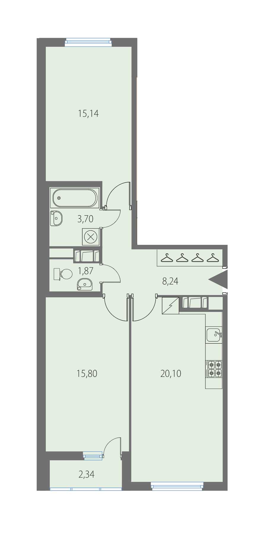 Двухкомнатная квартира в KVS: площадь 64.85 м2 , этаж: 5 – купить в Санкт-Петербурге