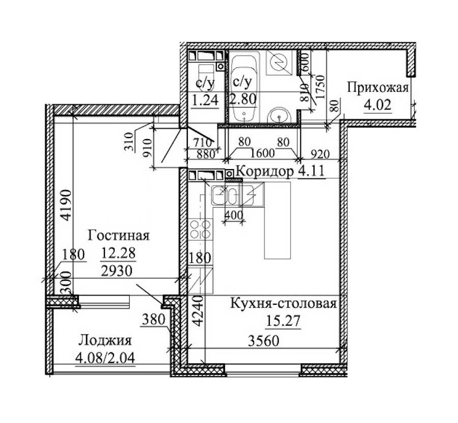 Однокомнатная квартира в : площадь 41.76 м2 , этаж: 2 – купить в Санкт-Петербурге