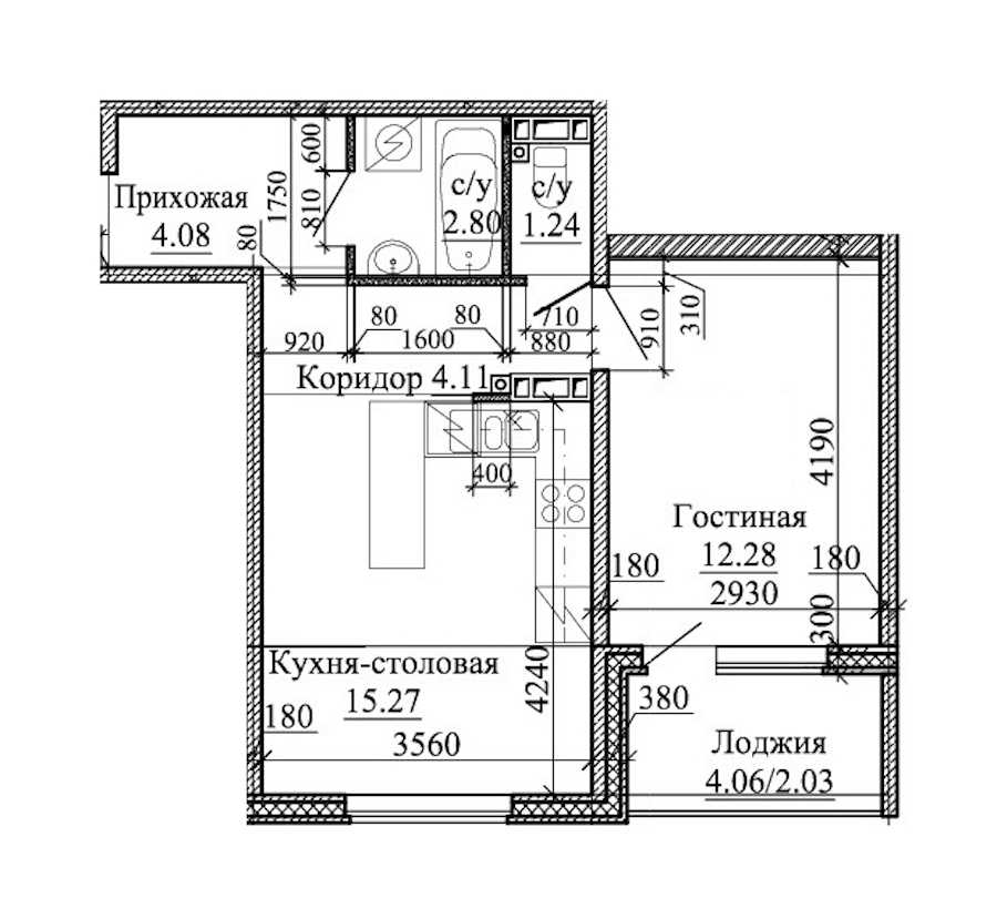 Однокомнатная квартира в : площадь 41.81 м2 , этаж: 2 – купить в Санкт-Петербурге