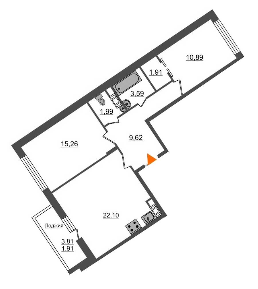 Двухкомнатная квартира в : площадь 67.27 м2 , этаж: 12 – купить в Санкт-Петербурге