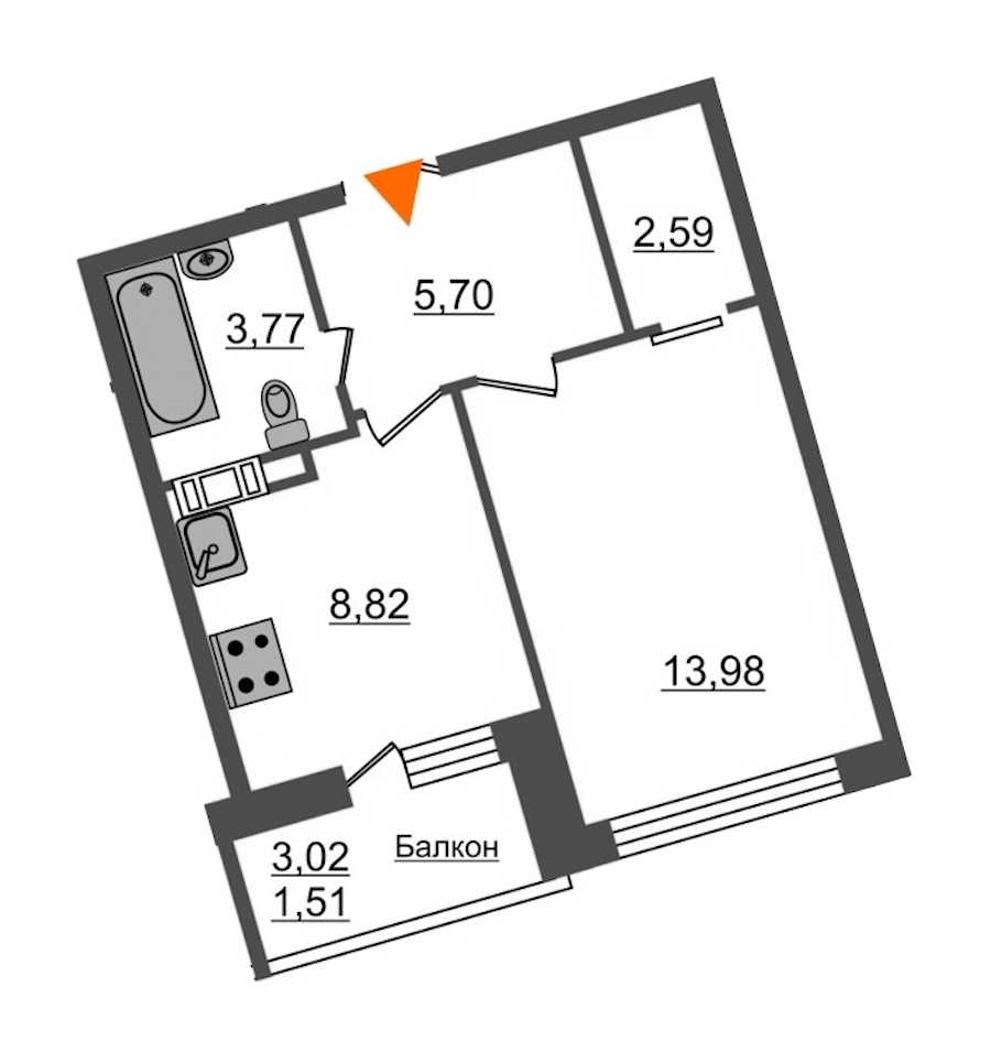 Однокомнатная квартира в : площадь 36.37 м2 , этаж: 12 – купить в Санкт-Петербурге