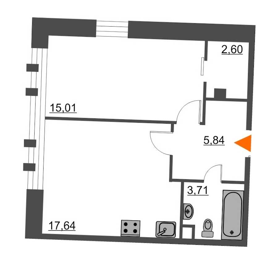 Однокомнатная квартира в : площадь 44.8 м2 , этаж: 2 – купить в Санкт-Петербурге