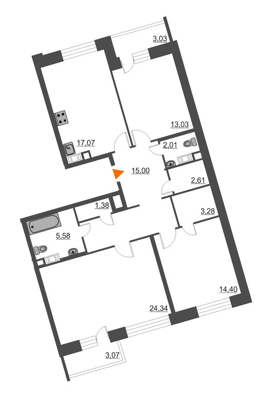 Трехкомнатная квартира в : площадь 101.17 м2 , этаж: 12 – купить в Санкт-Петербурге