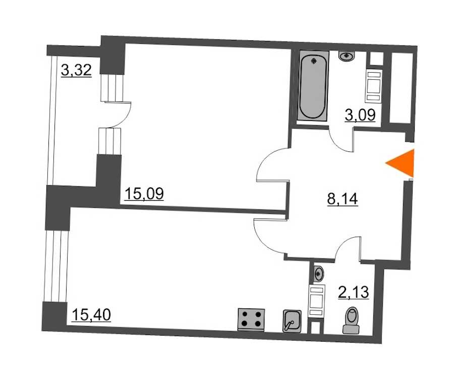 Однокомнатная квартира в : площадь 45.51 м2 , этаж: 4 - 6 – купить в Санкт-Петербурге