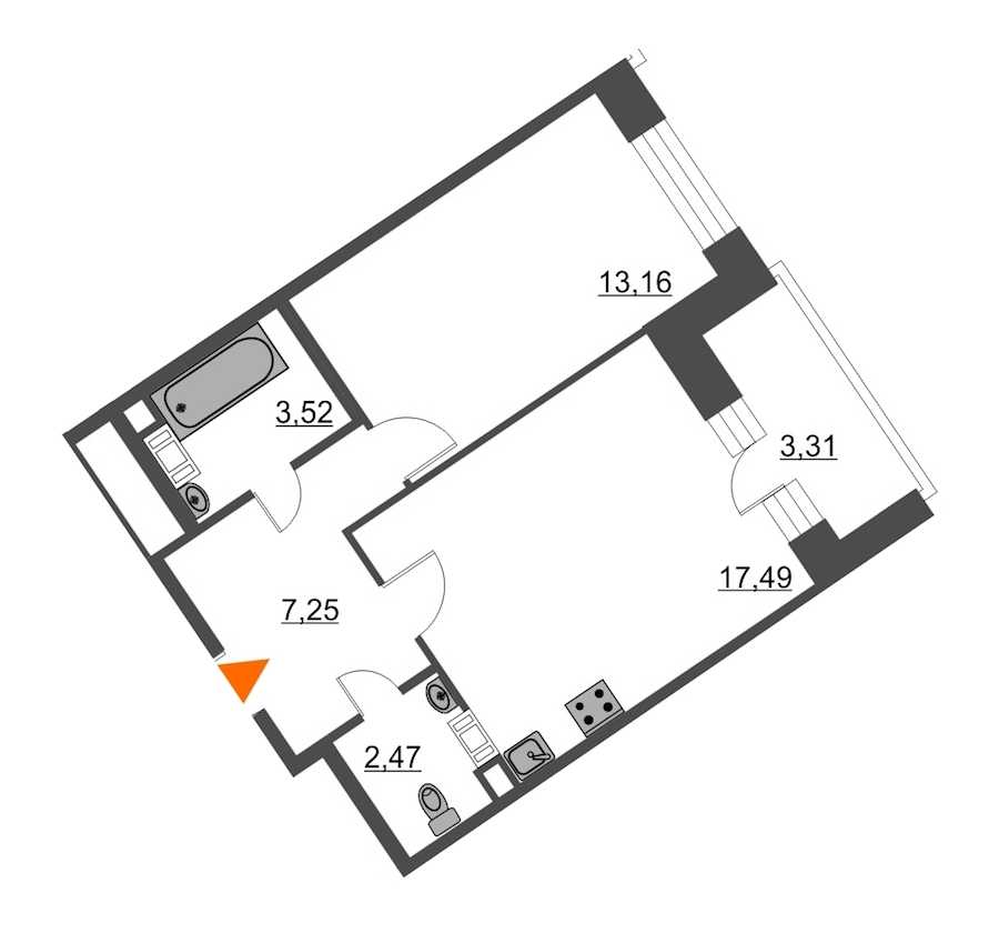 Однокомнатная квартира в : площадь 45.55 м2 , этаж: 9 – купить в Санкт-Петербурге