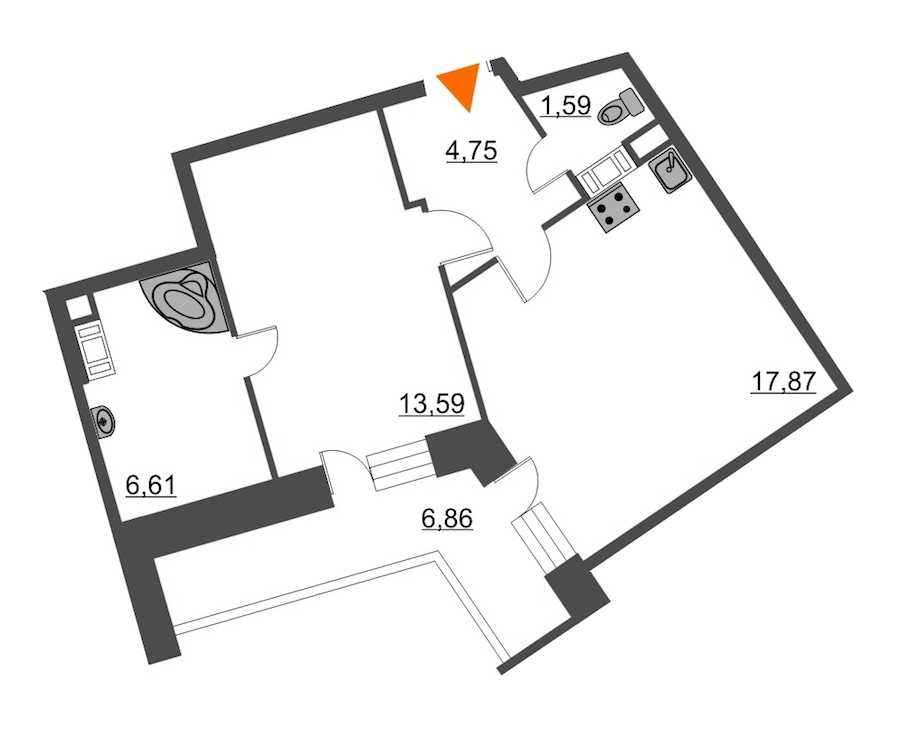 Однокомнатная квартира в : площадь 47.84 м2 , этаж: 6 – купить в Санкт-Петербурге