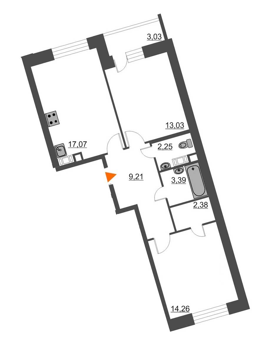 Двухкомнатная квартира в : площадь 63.11 м2 , этаж: 6 – купить в Санкт-Петербурге