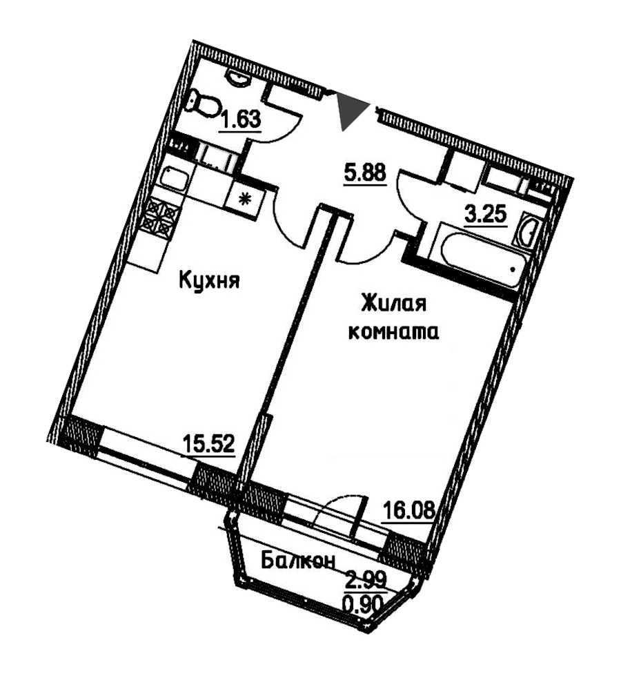 Однокомнатная квартира в : площадь 43.26 м2 , этаж: 4 – купить в Санкт-Петербурге