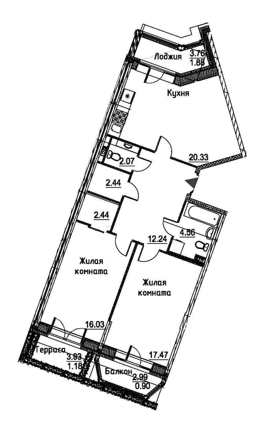 Двухкомнатная квартира в : площадь 81.54 м2 , этаж: 2 – купить в Санкт-Петербурге