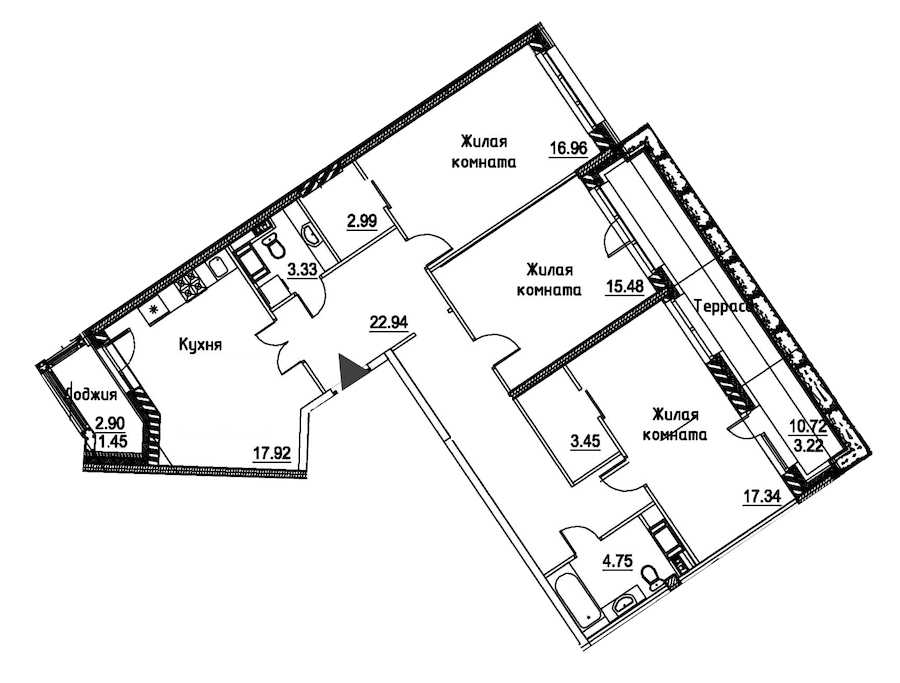 Трехкомнатная квартира в : площадь 109.83 м2 , этаж: 12 – купить в Санкт-Петербурге