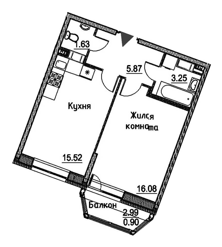 Однокомнатная квартира в : площадь 43.25 м2 , этаж: 5 – купить в Санкт-Петербурге