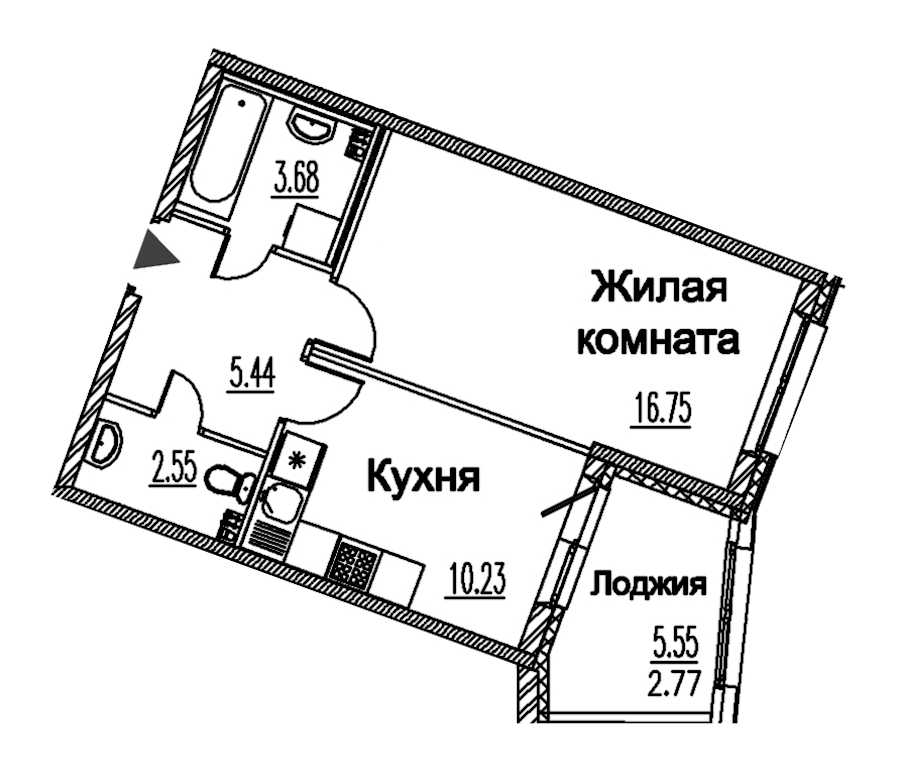 Однокомнатная квартира в : площадь 41.42 м2 , этаж: 2 – купить в Санкт-Петербурге