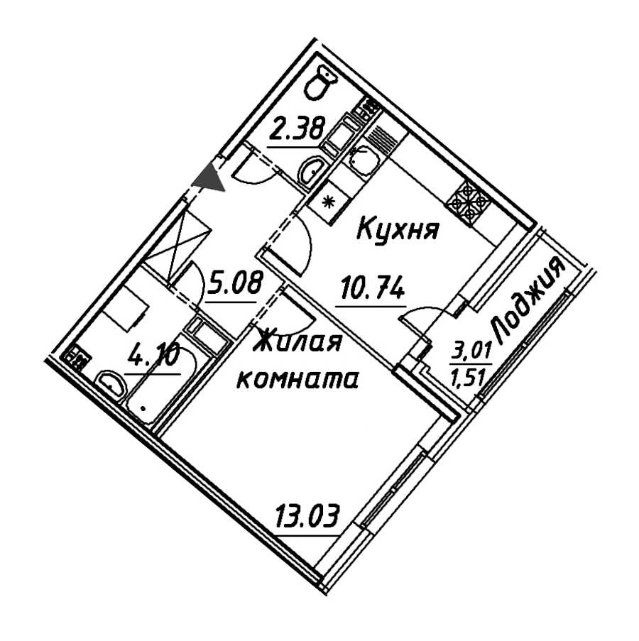 Однокомнатная квартира в : площадь 36.84 м2 , этаж: 7 – купить в Санкт-Петербурге