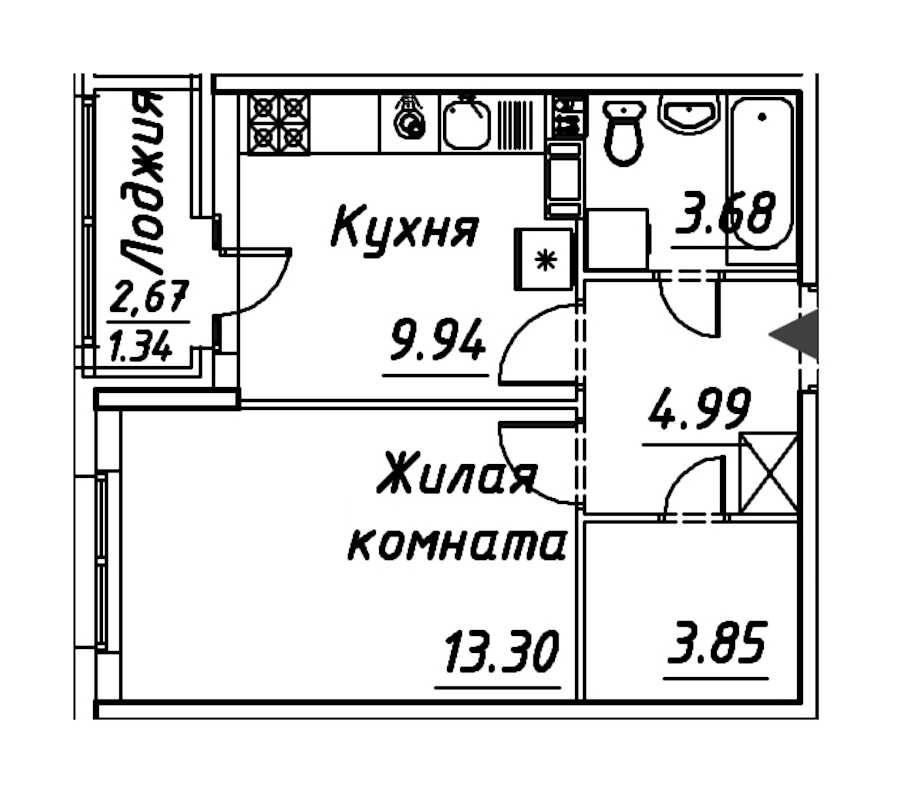 Однокомнатная квартира в : площадь 37.1 м2 , этаж: 8 – купить в Санкт-Петербурге