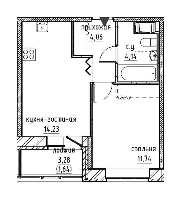 Однокомнатная квартира в : площадь 36.14 м2 , этаж: 2 – купить в Санкт-Петербурге