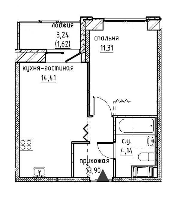 Однокомнатная квартира в : площадь 36.11 м2 , этаж: 2 – купить в Санкт-Петербурге