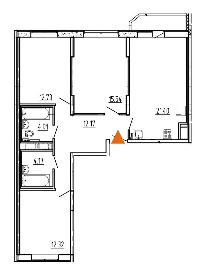 Трехкомнатная квартира в : площадь 83.69 м2 , этаж: 13 – купить в Санкт-Петербурге