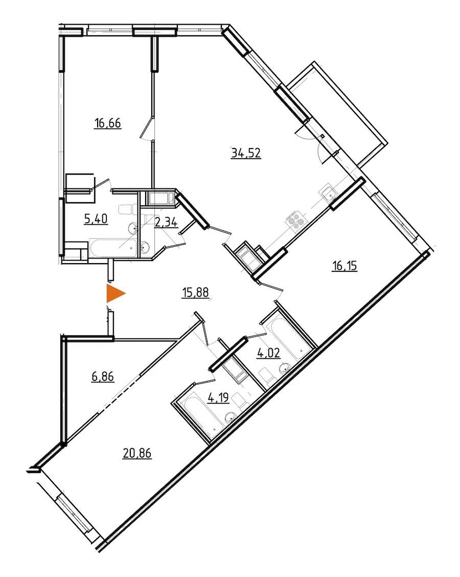 Трехкомнатная квартира в : площадь 128.17 м2 , этаж: 4 – купить в Санкт-Петербурге
