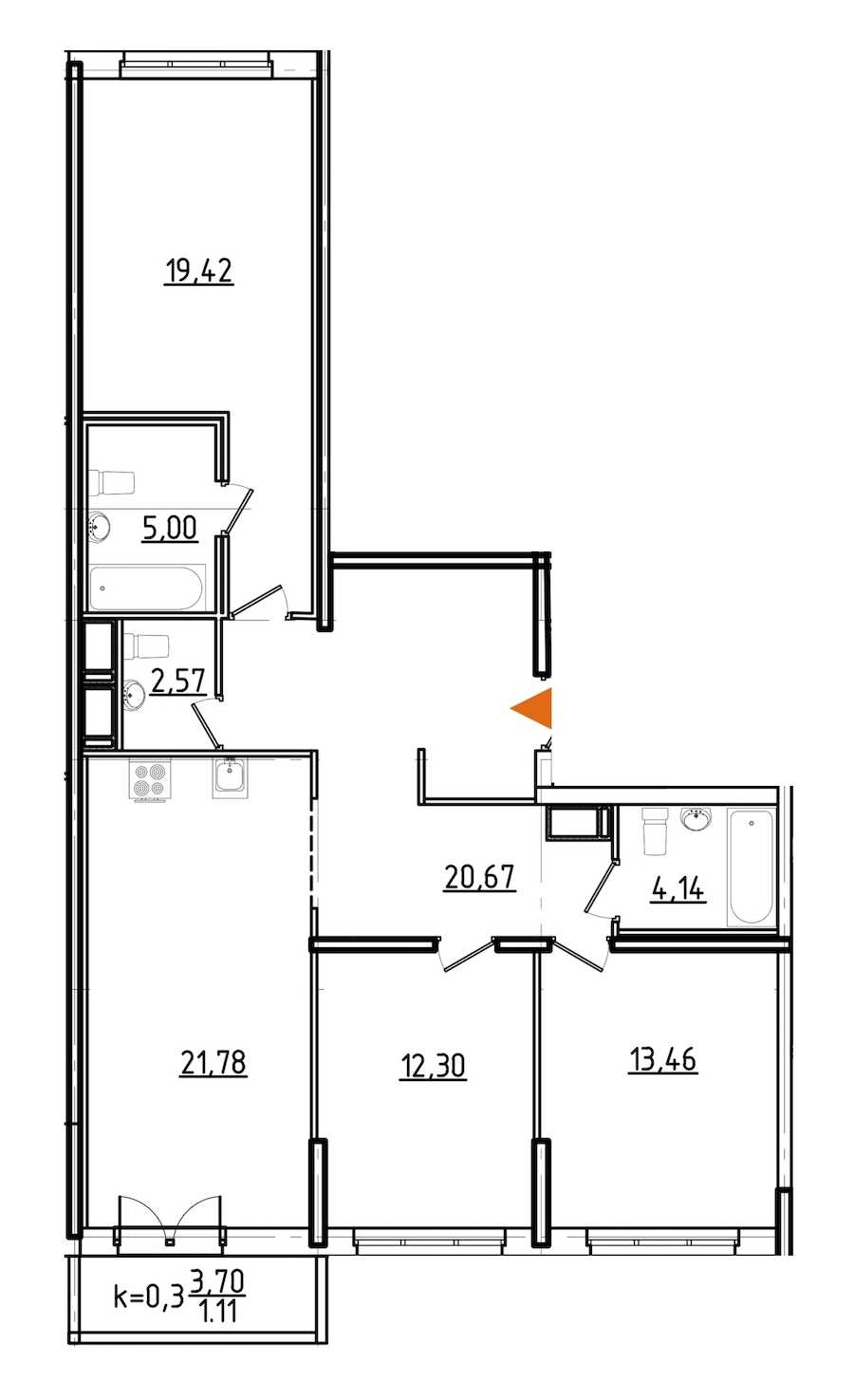 Трехкомнатная квартира в : площадь 100.45 м2 , этаж: 8 – купить в Санкт-Петербурге
