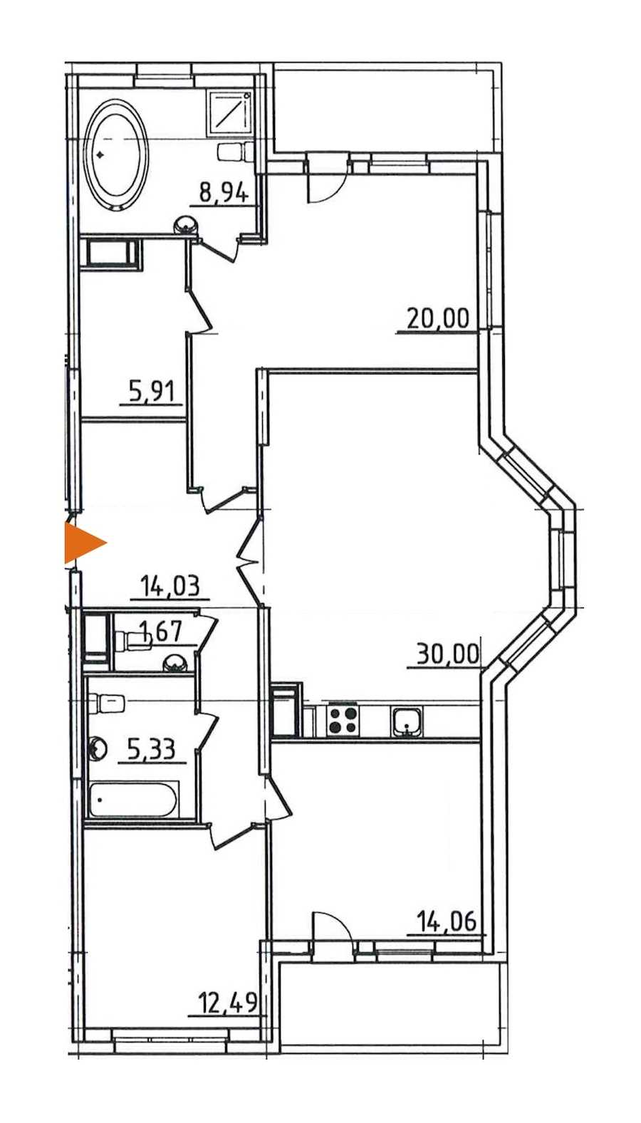 Трехкомнатная квартира в : площадь 118.36 м2 , этаж: 8 – купить в Санкт-Петербурге