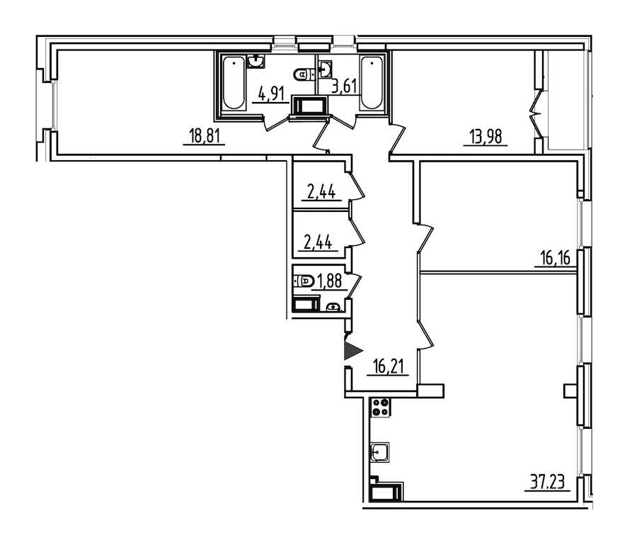 Трехкомнатная квартира в : площадь 119.48 м2 , этаж: 12 – купить в Санкт-Петербурге