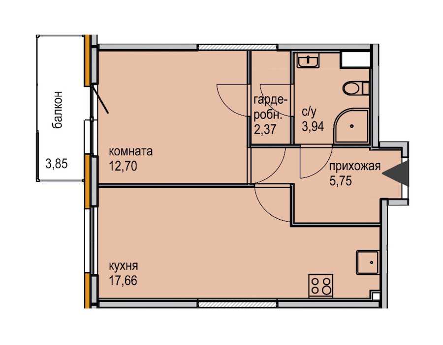 Однокомнатная квартира в ЮИТ: площадь 42.42 м2 , этаж: 13 – купить в Санкт-Петербурге