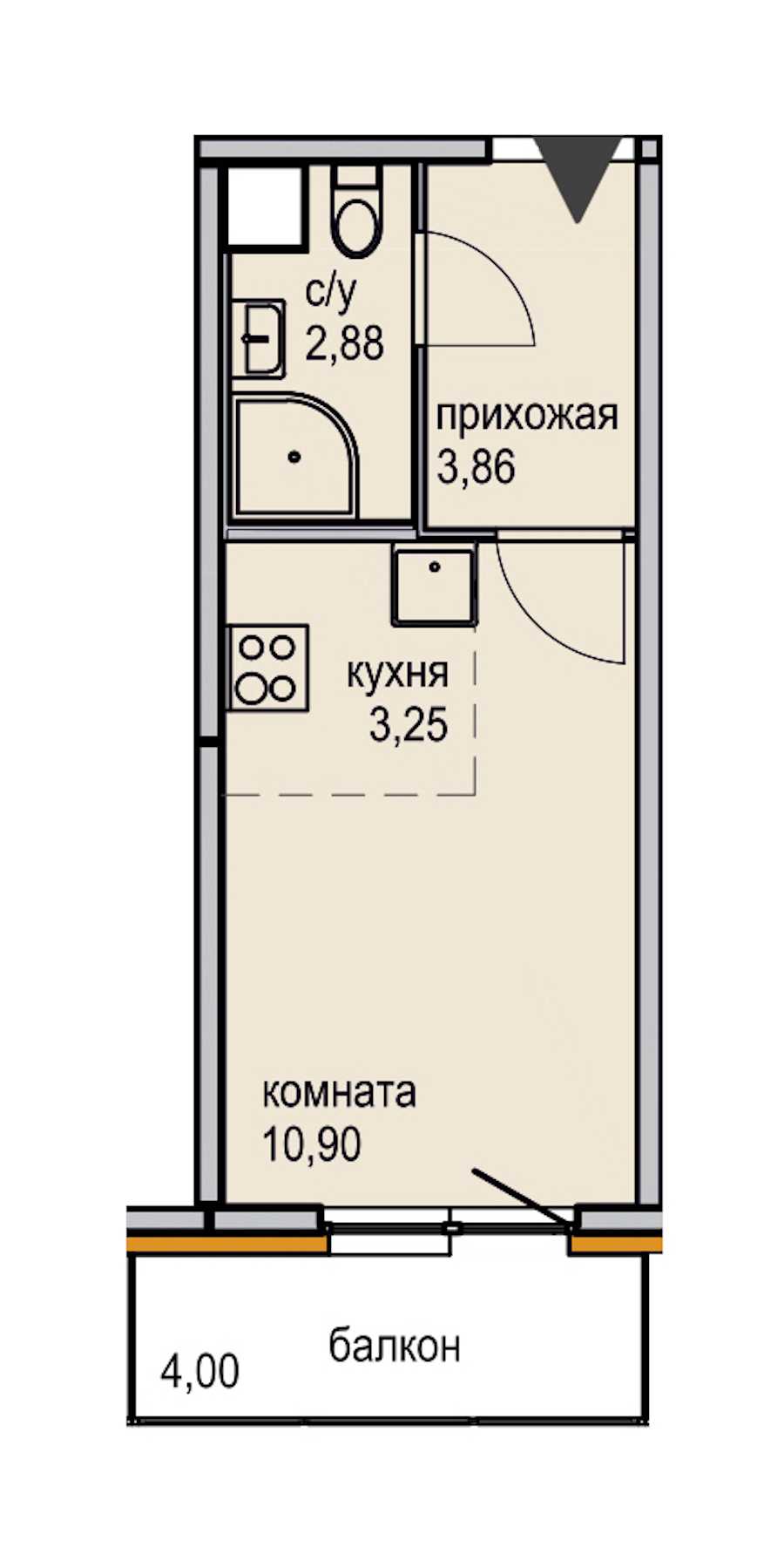 Студия в : площадь 20.89 м2 , этаж: 14 – купить в Санкт-Петербурге