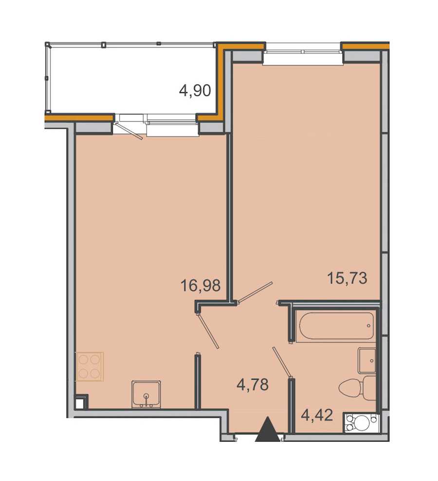 Однокомнатная квартира в ЮИТ: площадь 41.73 м2 , этаж: 4 – купить в Санкт-Петербурге