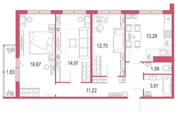 Трехкомнатная квартира в : площадь 78.1 м2 , этаж: 16 – купить в Санкт-Петербурге