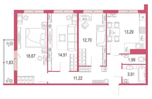 Трехкомнатная квартира в : площадь 78.1 м2 , этаж: 18 – купить в Санкт-Петербурге