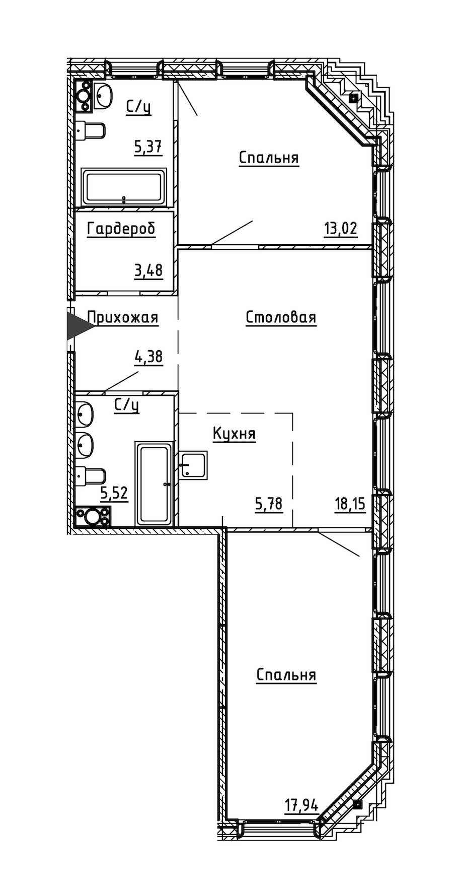 Двухкомнатная квартира в : площадь 73.64 м2 , этаж: 6 – купить в Санкт-Петербурге