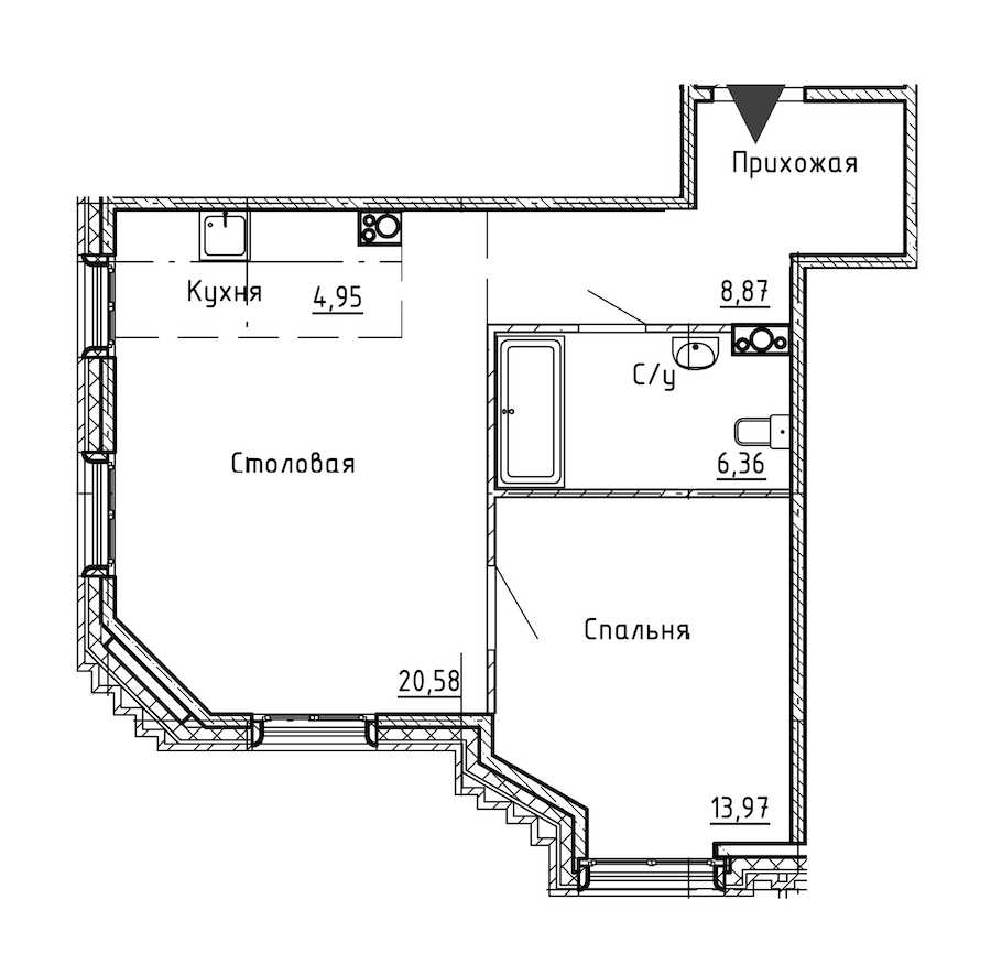 Однокомнатная квартира в : площадь 54.73 м2 , этаж: 9 – купить в Санкт-Петербурге
