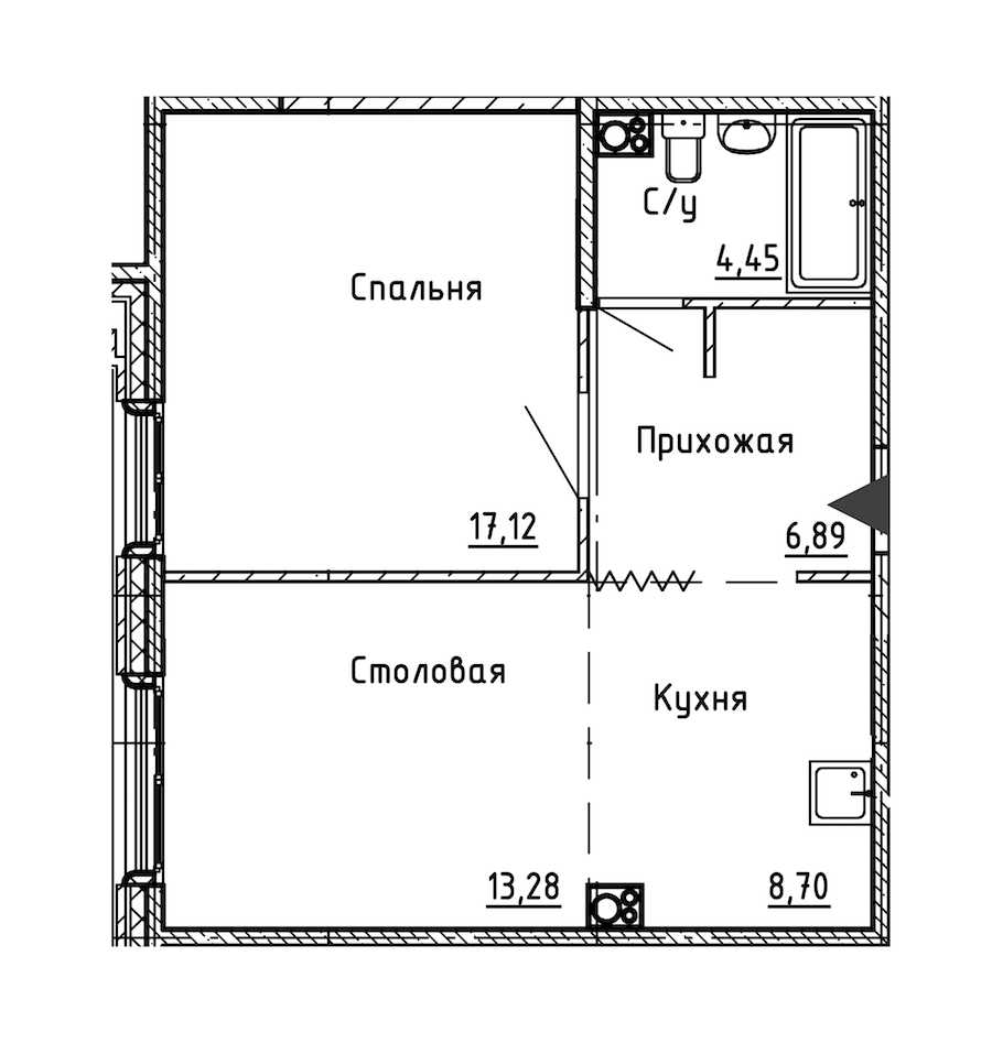 Однокомнатная квартира в : площадь 50.44 м2 , этаж: 4 – купить в Санкт-Петербурге