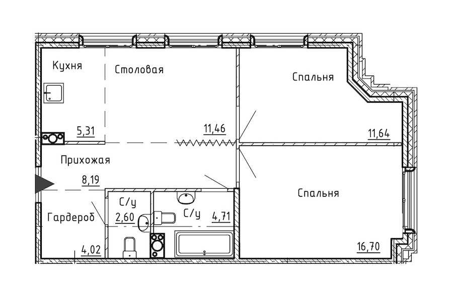 Двухкомнатная квартира в : площадь 64.63 м2 , этаж: 9 – купить в Санкт-Петербурге