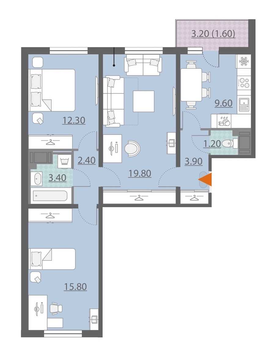 Трехкомнатная квартира в : площадь 70 м2 , этаж: 17 – купить в Санкт-Петербурге