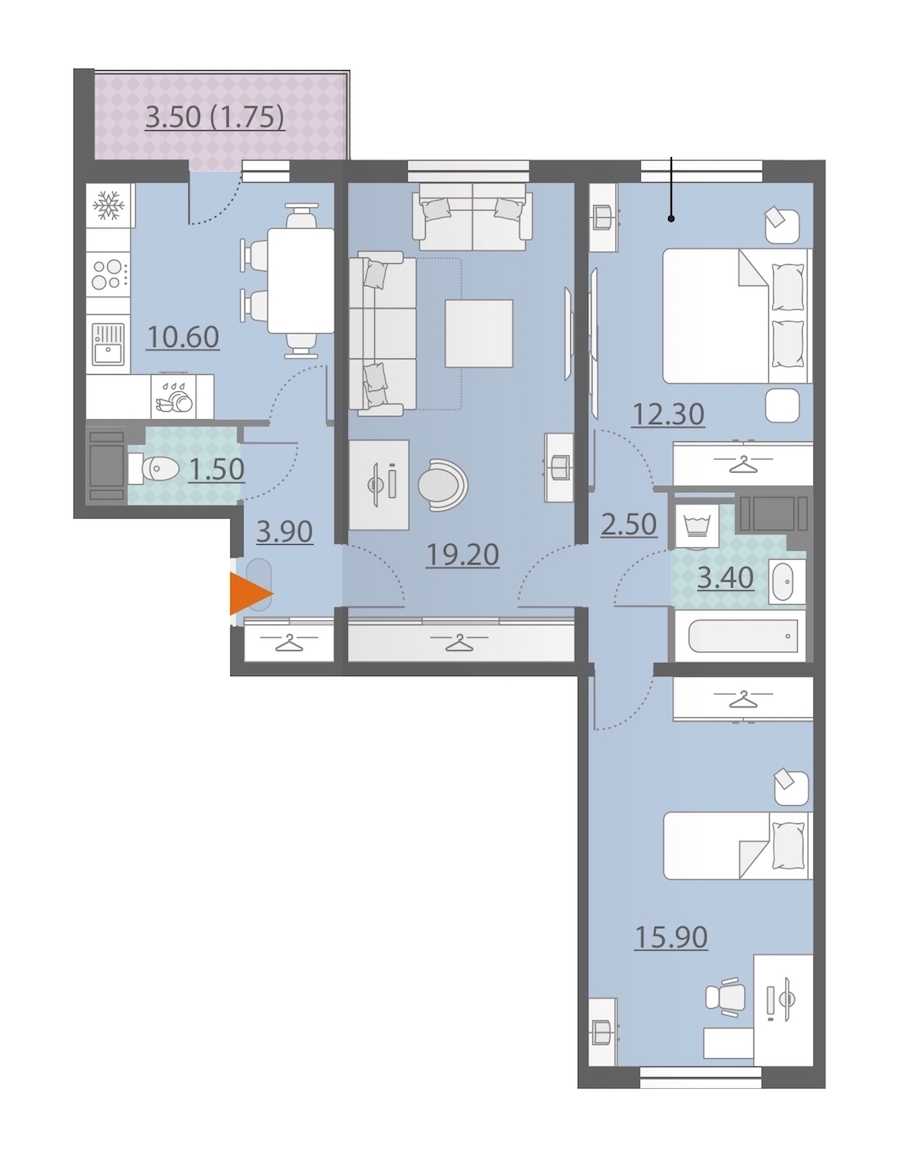 Трехкомнатная квартира в Группа ЛСР: площадь 71.05 м2 , этаж: 13 – купить в Санкт-Петербурге