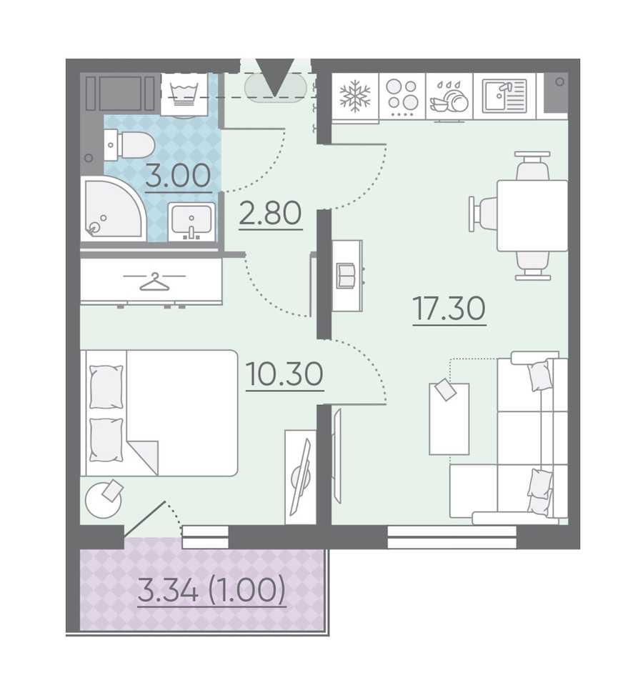 Однокомнатная квартира в : площадь 34.4 м2 , этаж: 5 – купить в Санкт-Петербурге