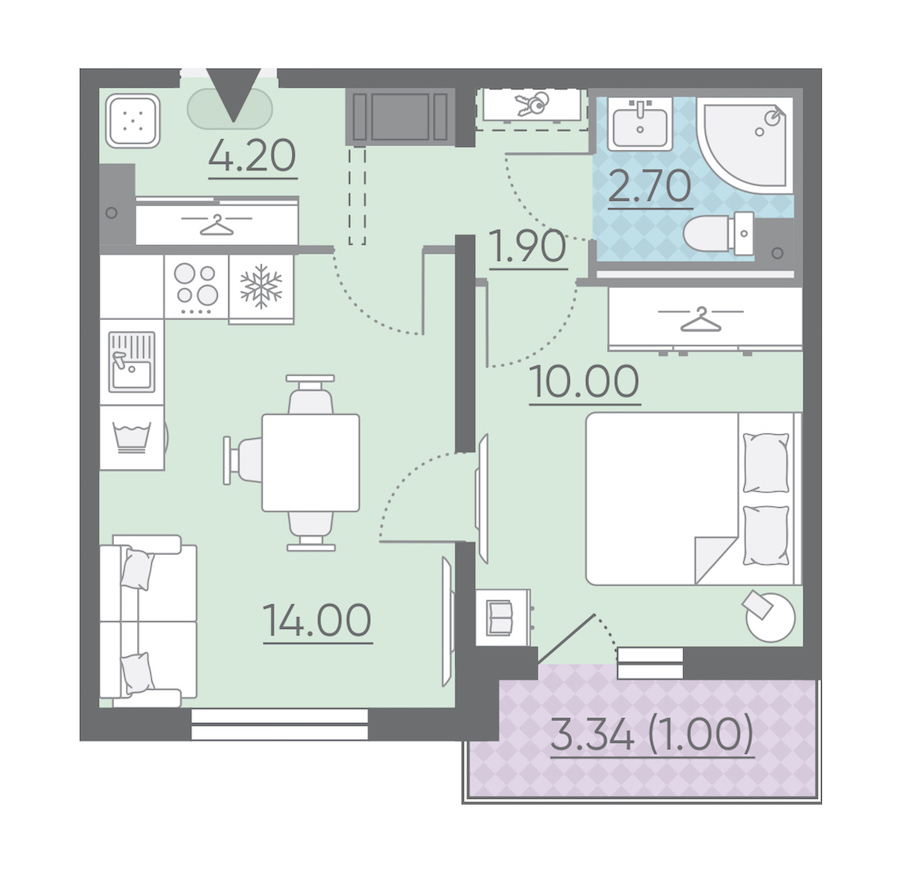 Однокомнатная квартира в : площадь 33.8 м2 , этаж: 9 – купить в Санкт-Петербурге