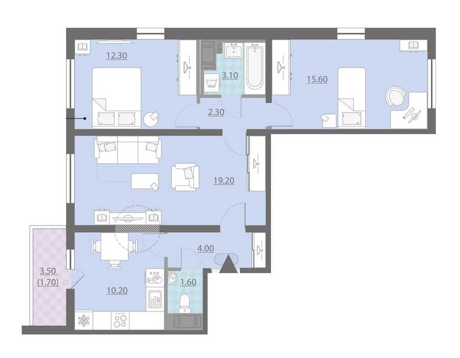 Трехкомнатная квартира в Группа ЛСР: площадь 70 м2 , этаж: 3 – купить в Санкт-Петербурге