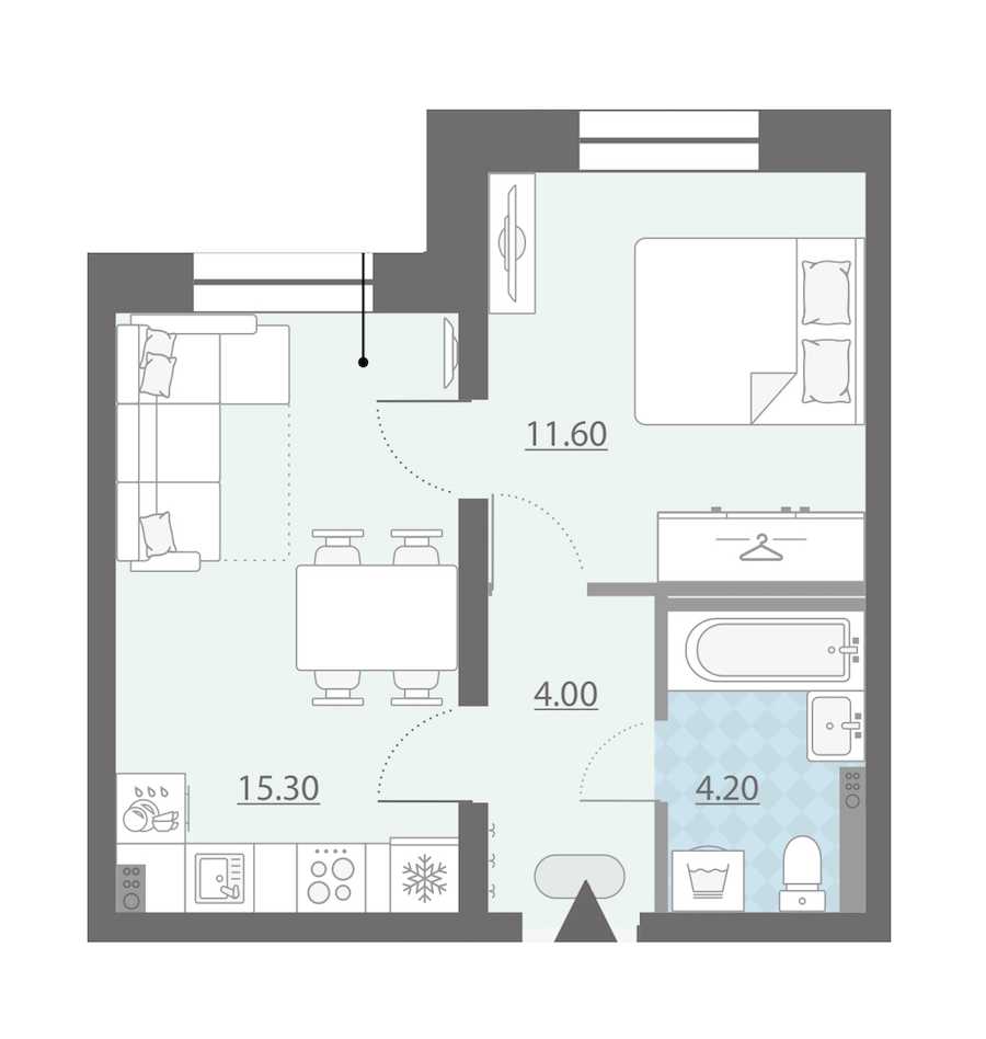 Однокомнатная квартира в : площадь 35.1 м2 , этаж: 1 – купить в Санкт-Петербурге